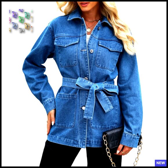 Oversized Denim Jacket Women With Belt Mid Long Classic Trendy Chic Y2K